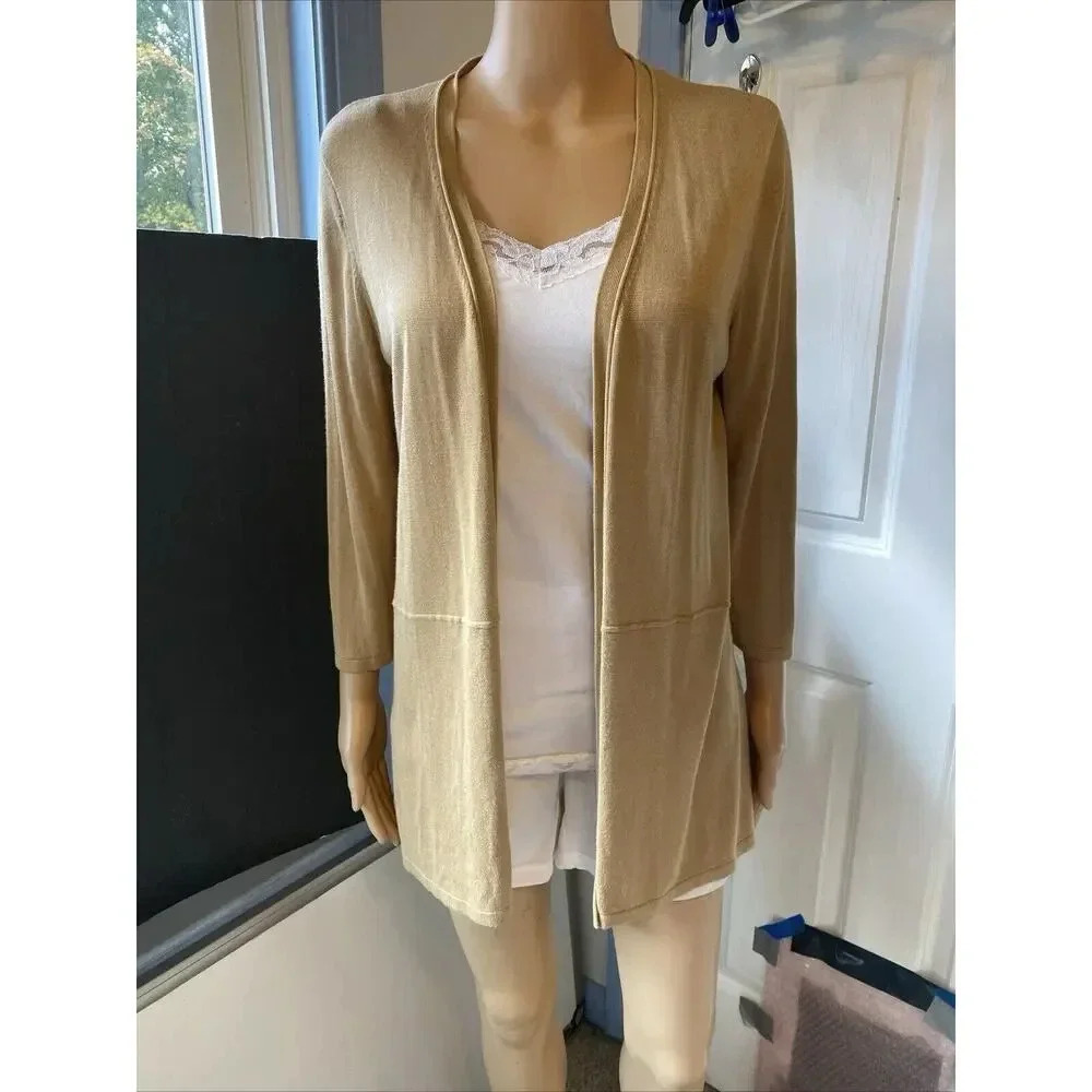 Grace Perfect Fit Women’s Open Cardigan Sz M Soft Casual Viscose Tan 3/4 Sleeve - Picture 10 of 11